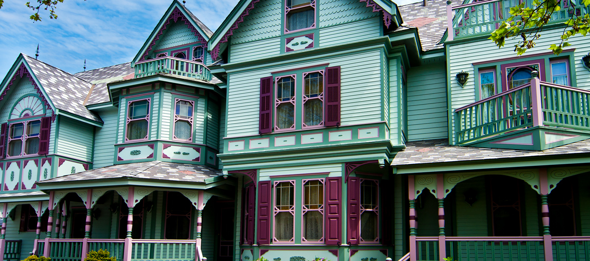 Victorian era home exterior with very sophisticated trim and paint work